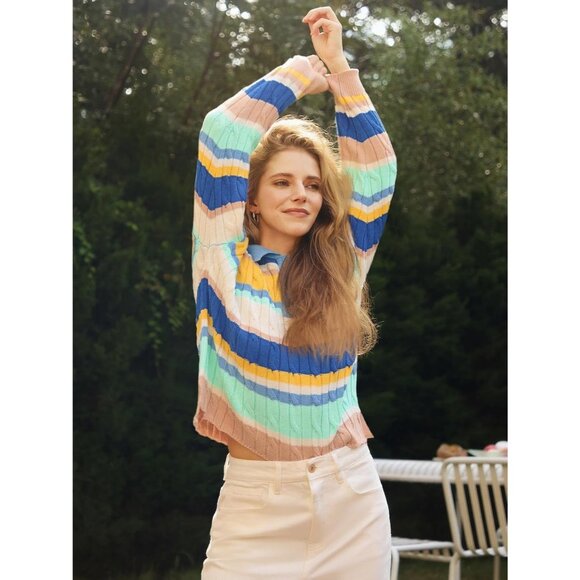 Cicy Bell Sweater Shirts Womens White Blue Long Sleeve Knit Pullover Tops - Picture 3 of 6